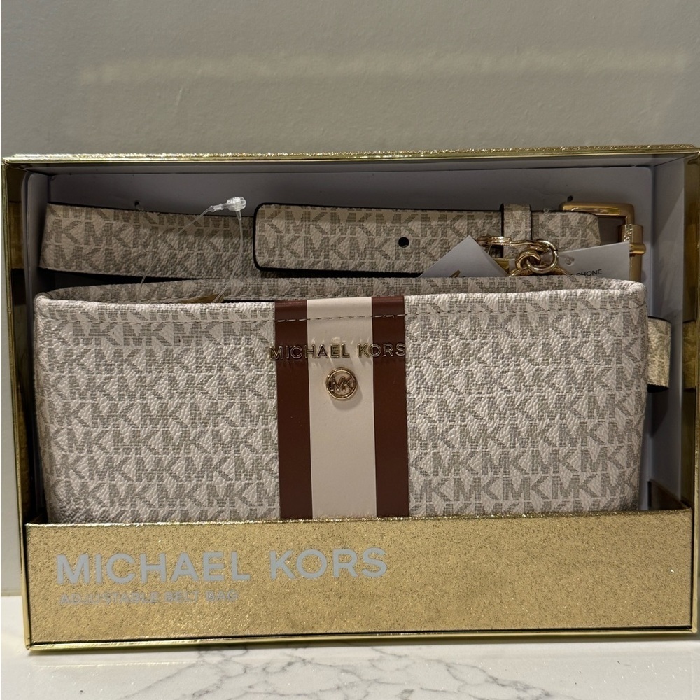 Michael Kors Cream and Brown Belt Bag